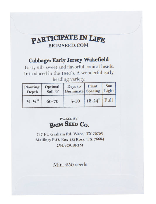 Cabbage, Early Jersey Wakefield Heirloom Seed