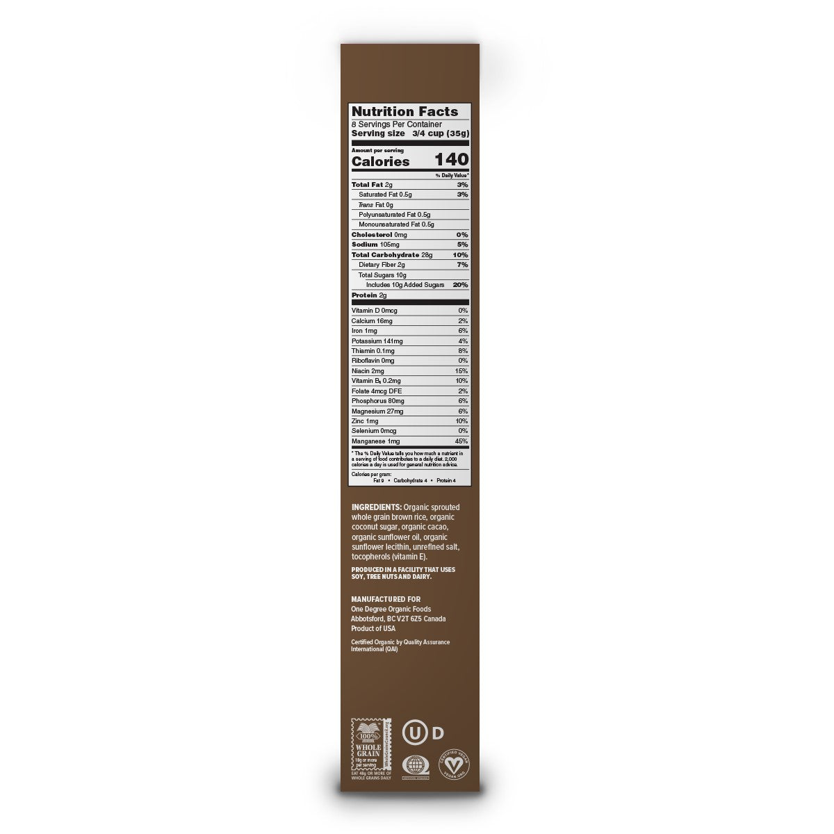 Veganic Sprouted Brown Rice Cacao Crisps Cereal, Organic