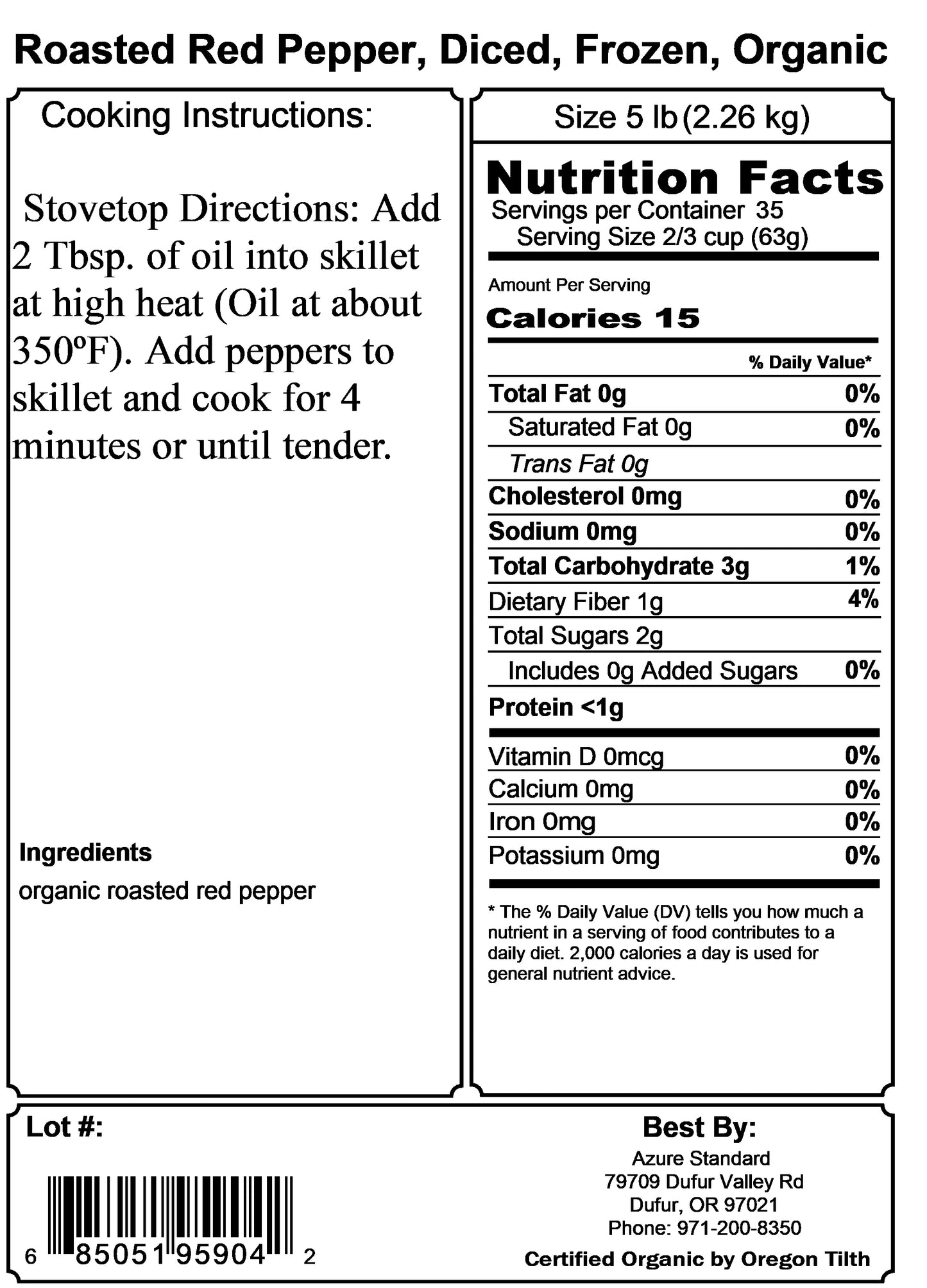Roasted Red Pepper, Diced, Frozen, Organic