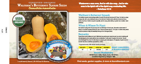 Waltham's Butternut Squash Seed, Organic