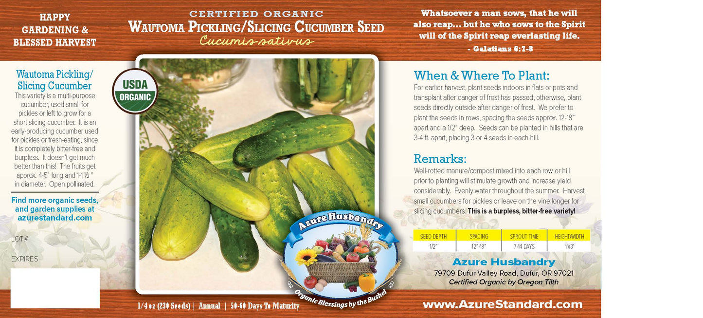 Wautoma Pickling/Slicing Cucumber Seed, Organic