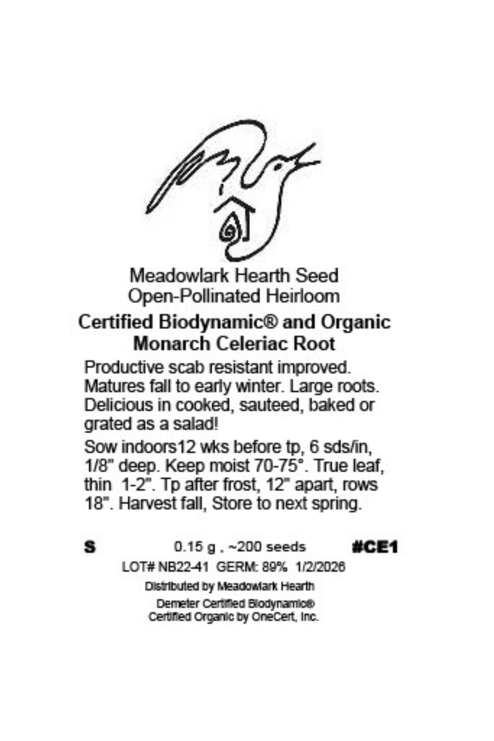 Monarch Celery Root Seed, Organic