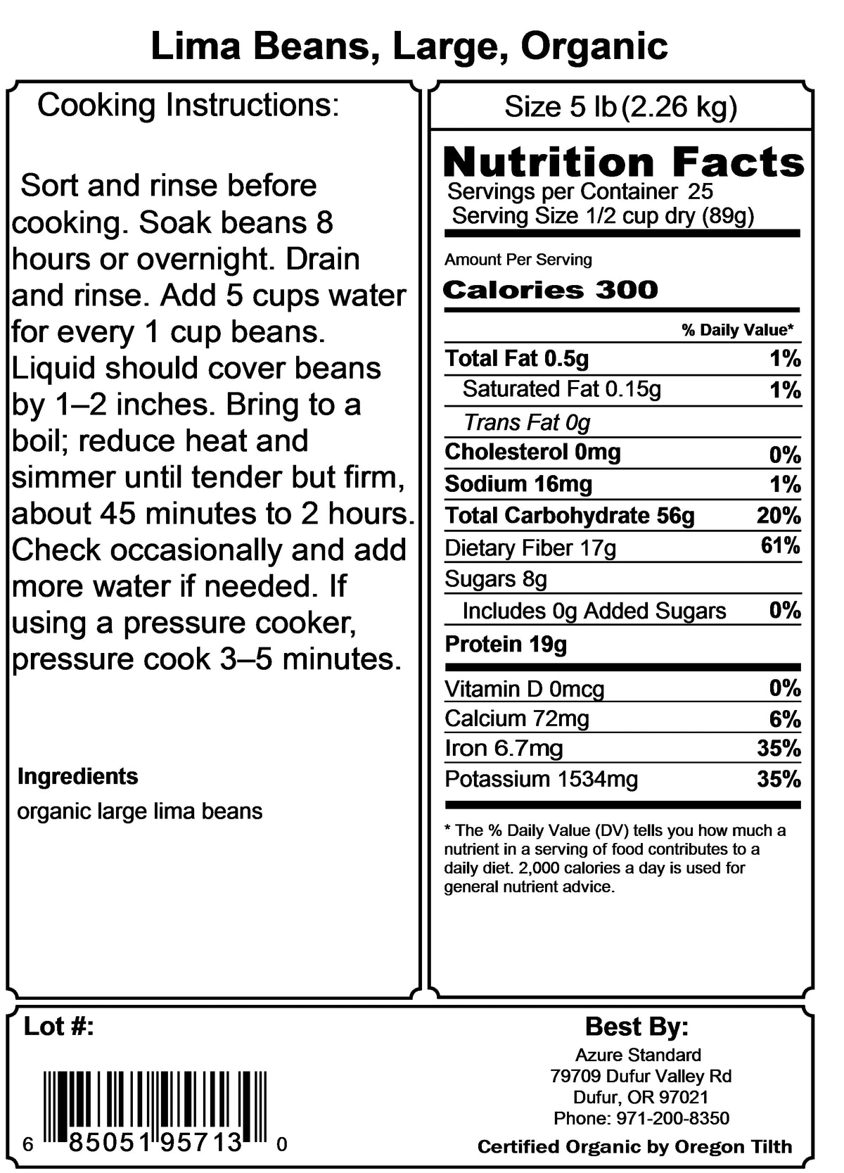 Lima Beans, Large, Organic