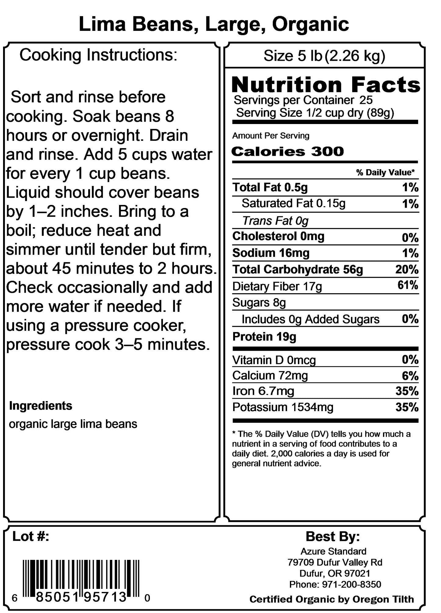 Lima Beans, Large, Organic