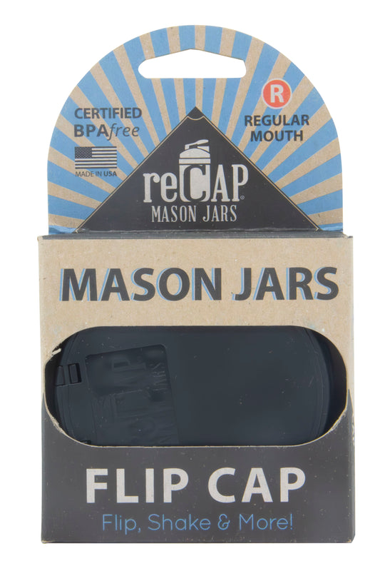 Mason Jar Flip Lid, Regular Mouth, Black