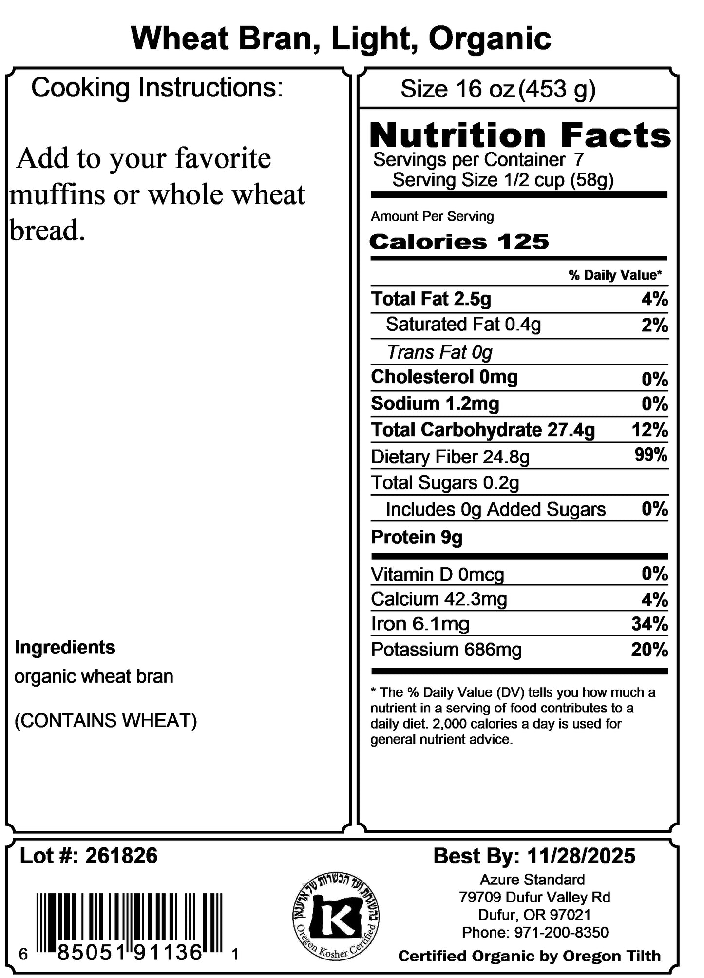 Wheat Bran, Light, Organic