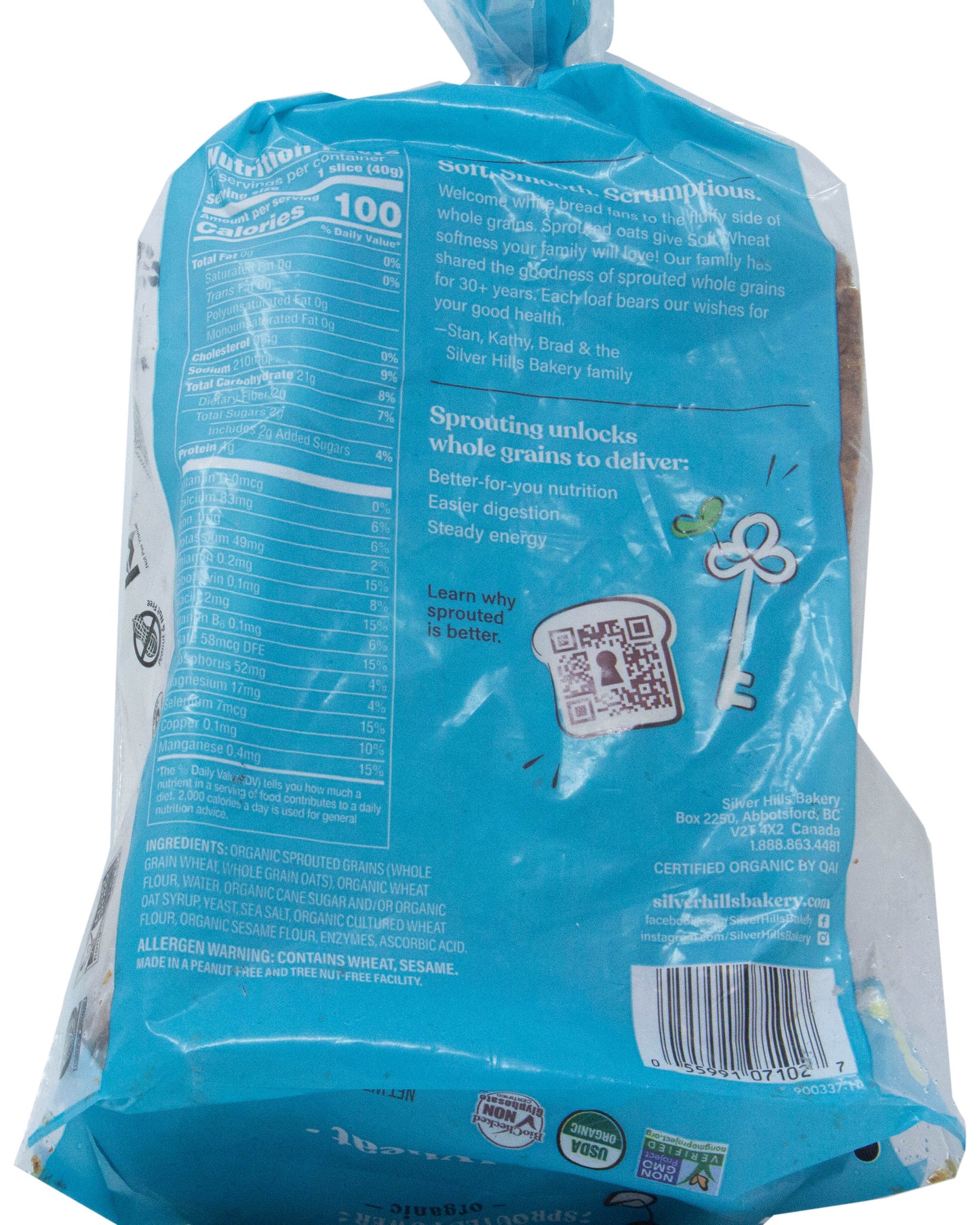 Bread, Soft Sprouted Wheat, Frozen