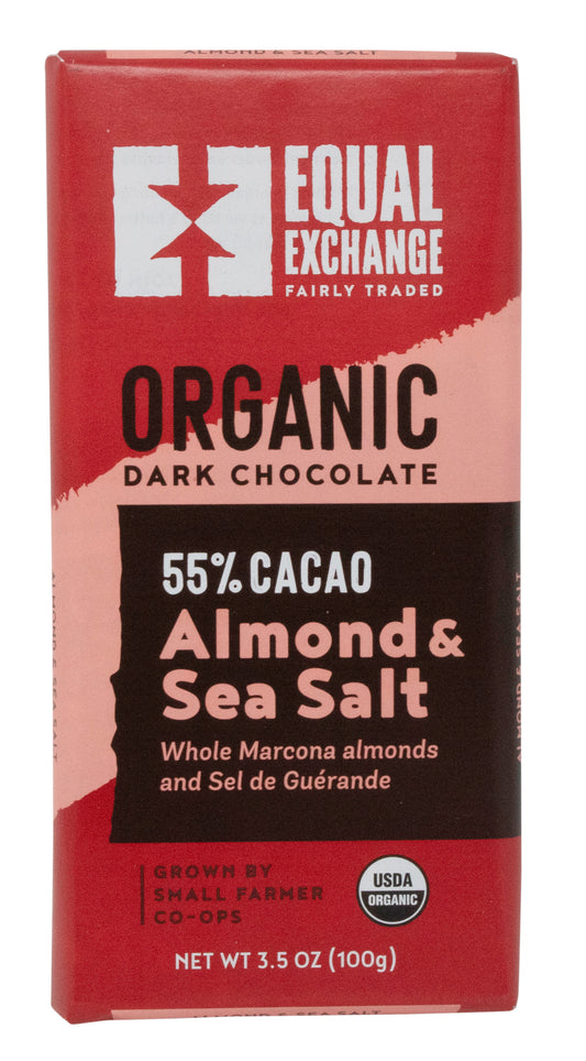 Dark Chocolate Bar, Almond & Sea Salt, 55%, Organic