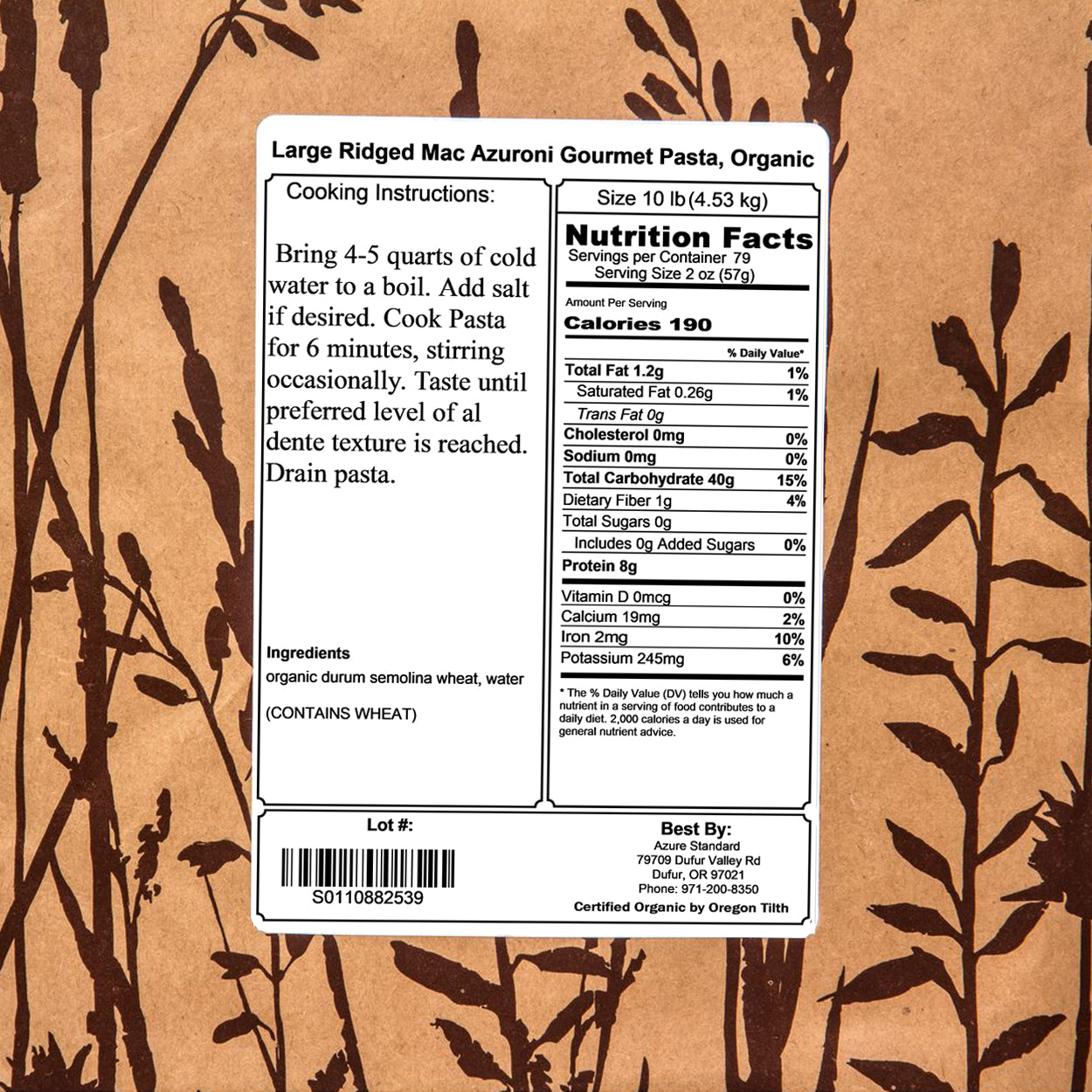 Large Ridged Mac Azuroni Gourmet Pasta, Organic