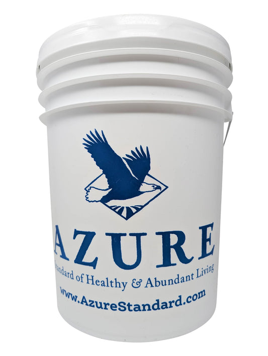 Empty White Plastic Bucket-Azure Logo, Metal Handle, No Lid