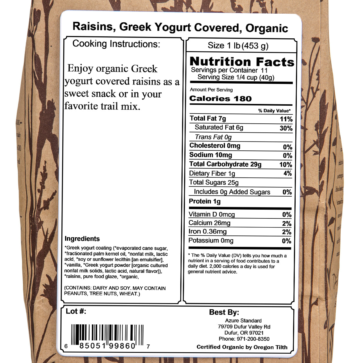 Raisins, Yogurt Covered, Organic