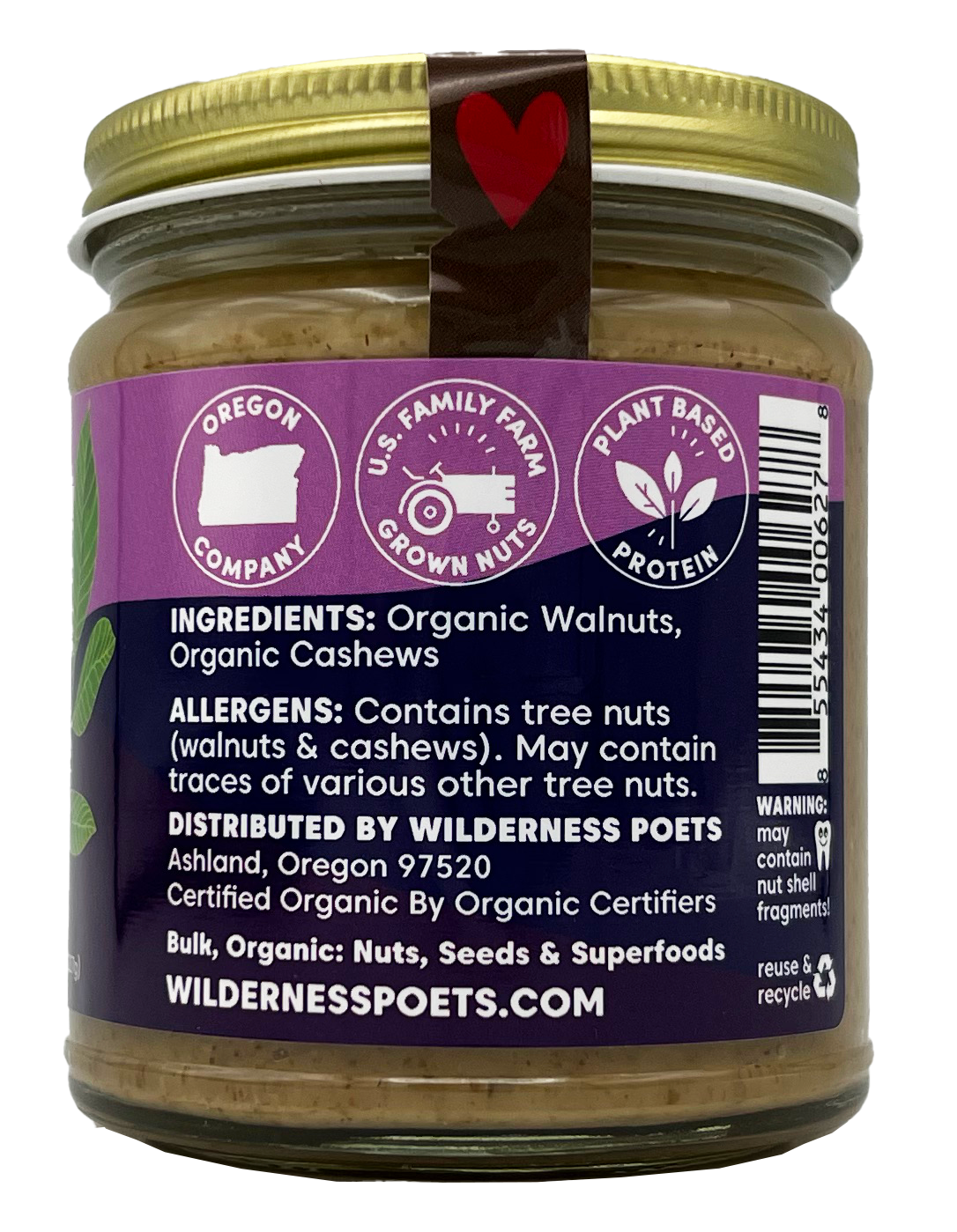 Walnut Butter with Cashews, Raw, Organic