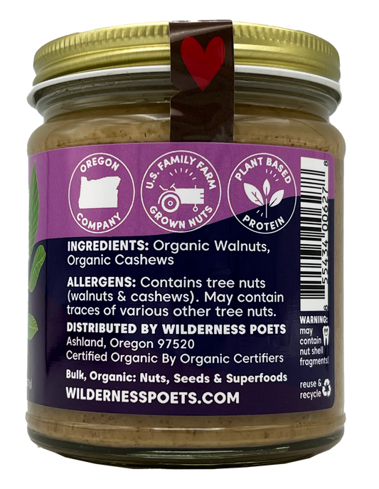 Walnut Butter with Cashews, Raw, Organic