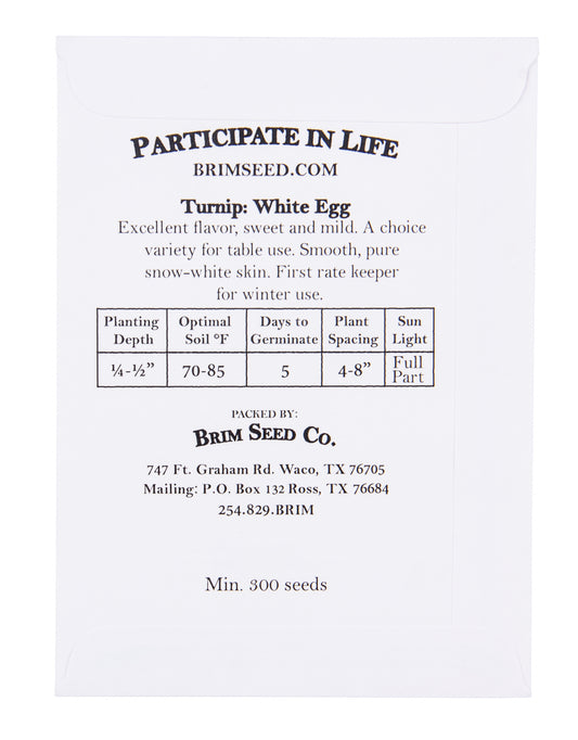 Turnip, White Egg Heirloom Seed
