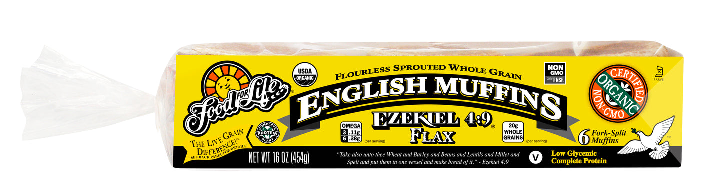 Ezekiel 4:9 Flax English Muffins, Frozen, Organic