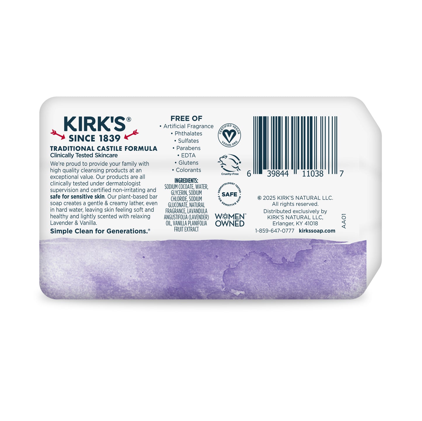 Bar Soap, Gentle Castile, Lavender & Vanilla