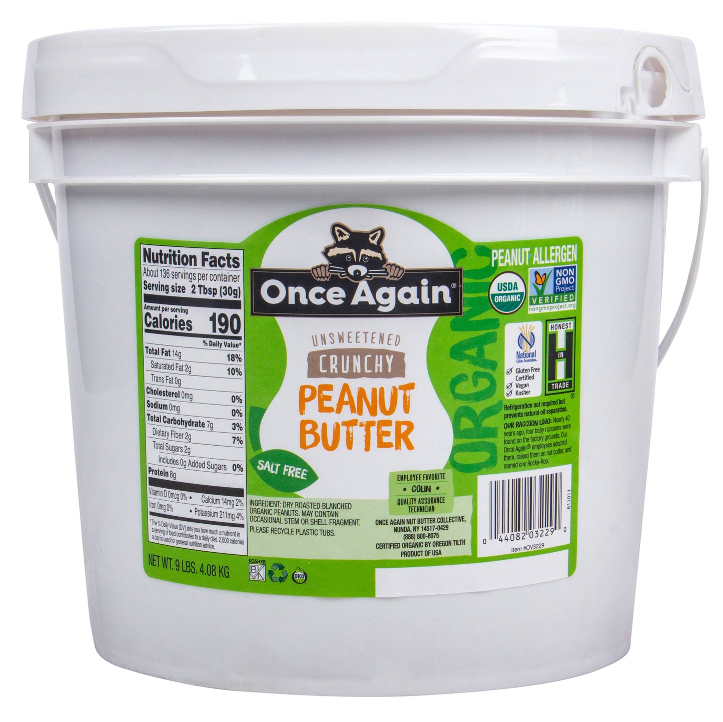 Peanut Butter, Crunchy, Salt Free, Organic
