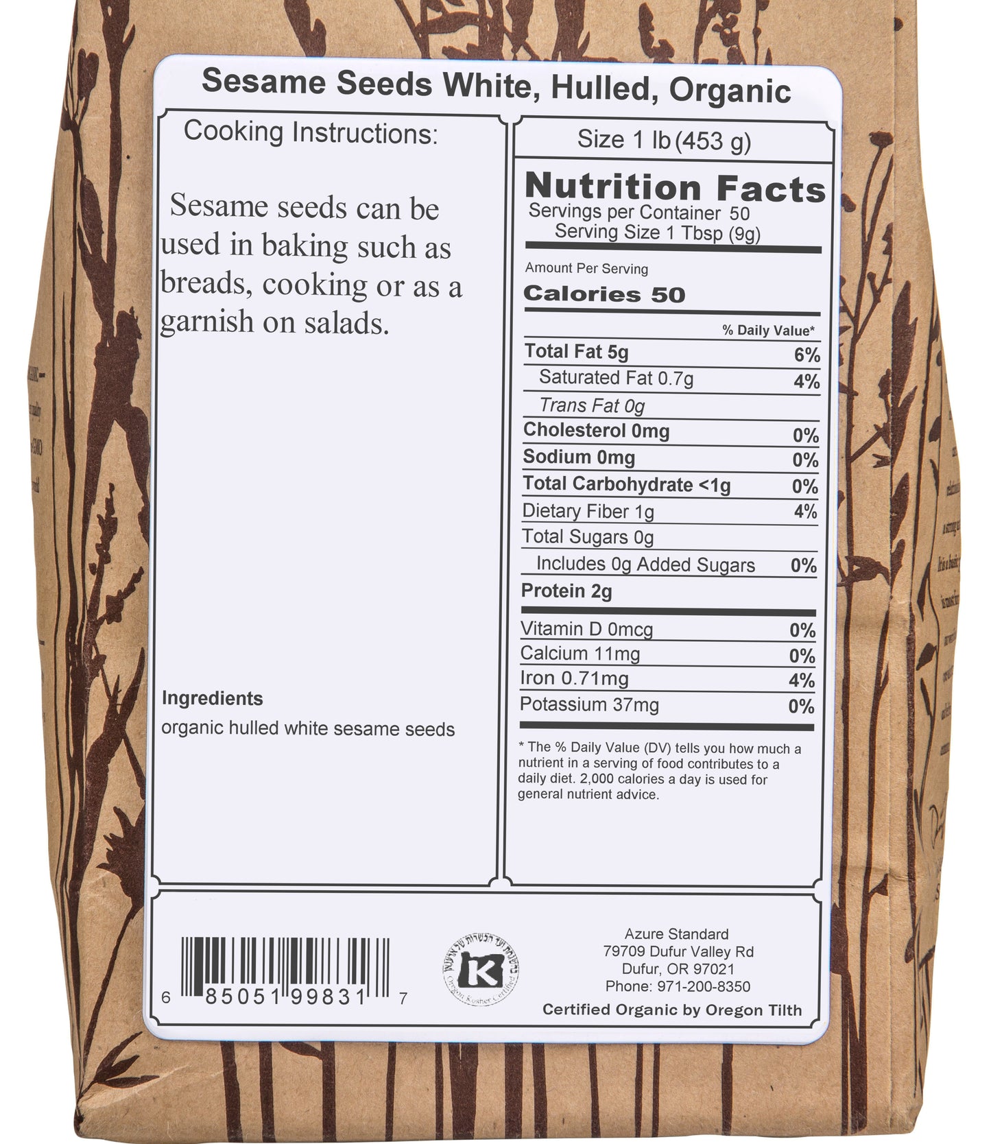 Sesame Seeds White, Hulled, Organic