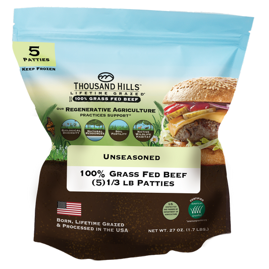 Ground Beef, Unseasoned Patties, Frozen, Grass-Fed