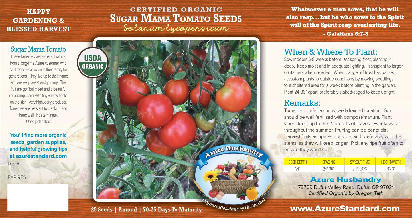 Sugar Mama Tomato Seed, Organic
