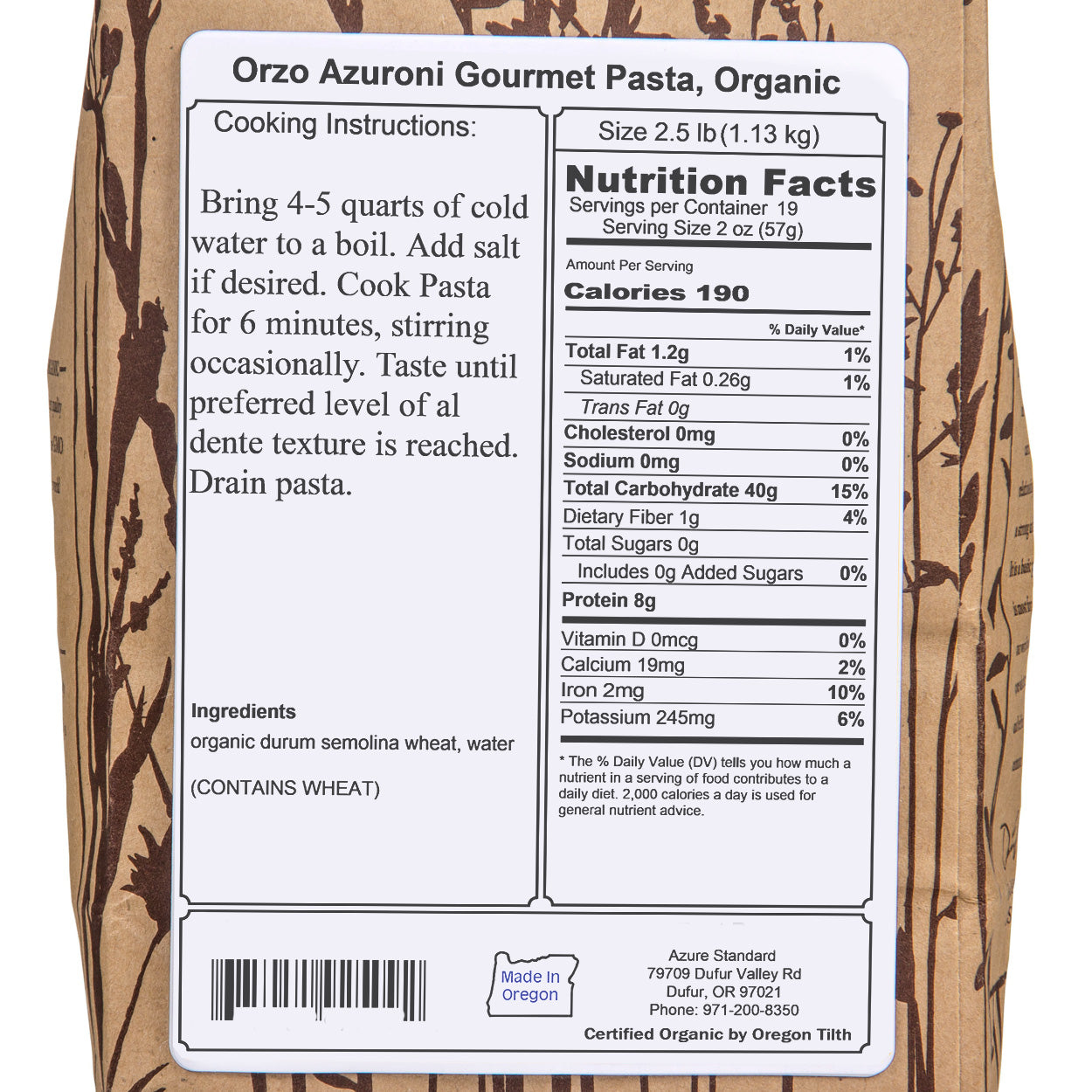Orzo Azuroni Gourmet Pasta, Organic