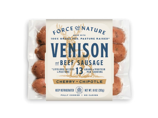 Venison Sausage Links, Chipotle, Cherry, Grass-Fed, Frozen