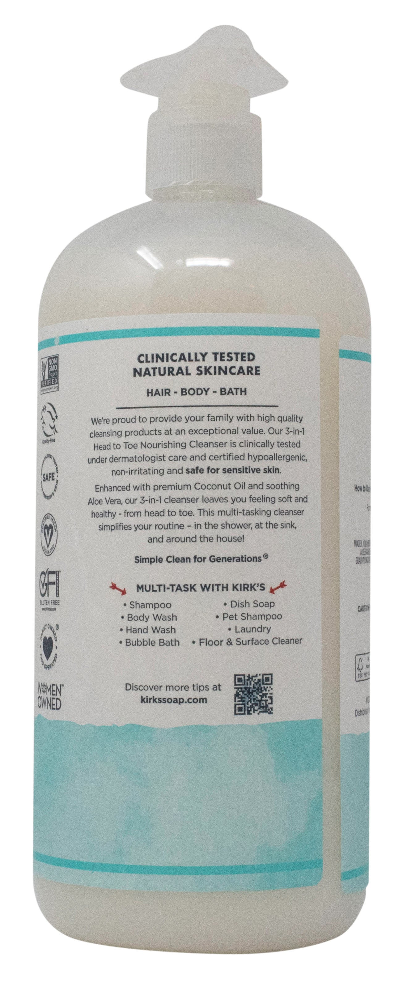 Body Wash, 3 in 1 Head to Toe Nourishing Cleanser, Fragrance Free