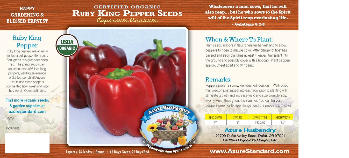 Ruby King Pepper Seed, Organic