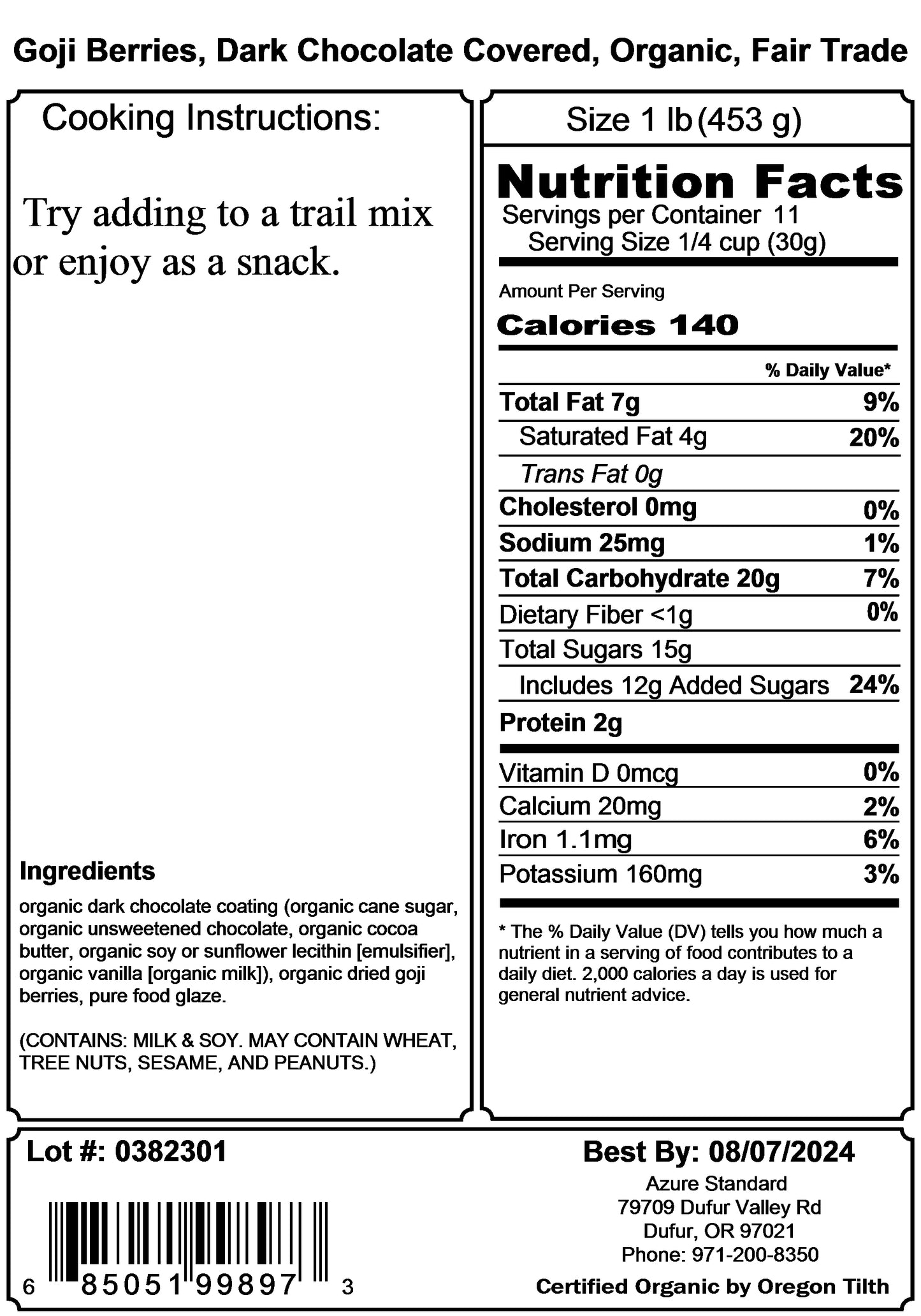 Goji Berries, Dark Chocolate Covered, Organic, Fair Trade
