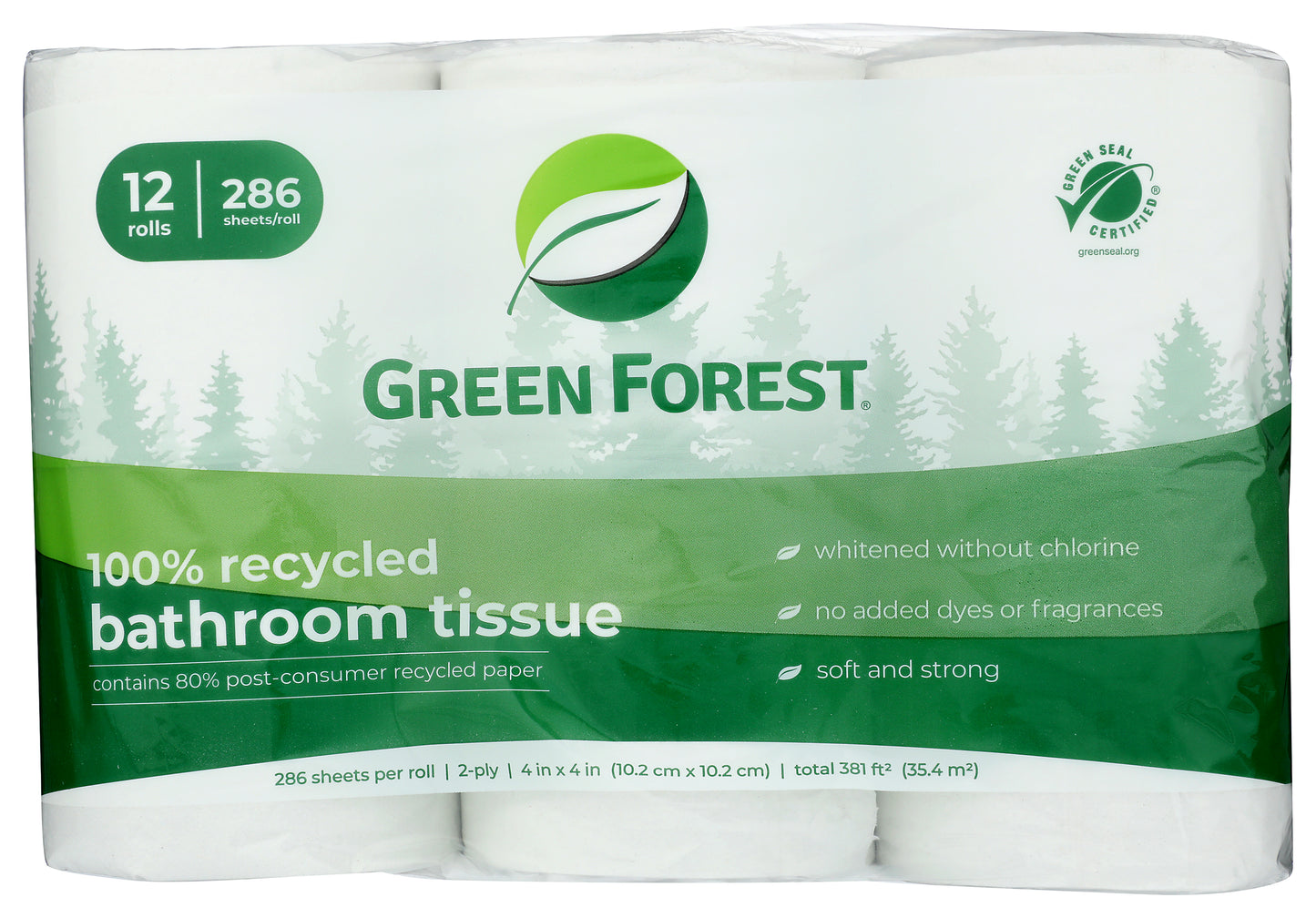 Bathroom Tissue, 286 ct 2 ply, (12 Roll/Pack) Recycled