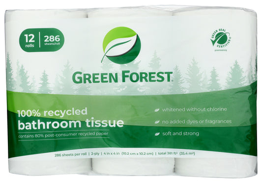 Bathroom Tissue, 286 ct 2 ply, (12 Roll/Pack) Recycled