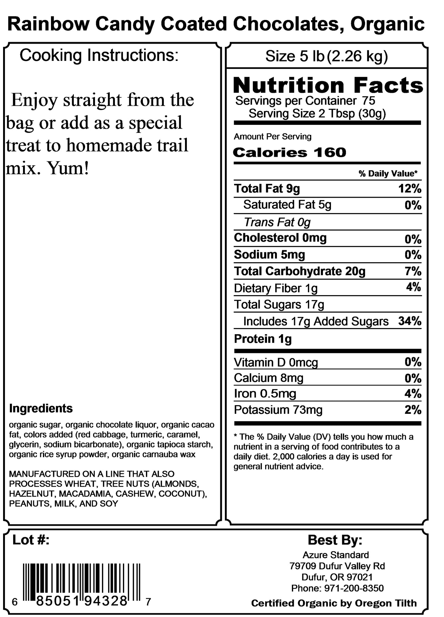 Rainbow Candy Coated Chocolates, Organic