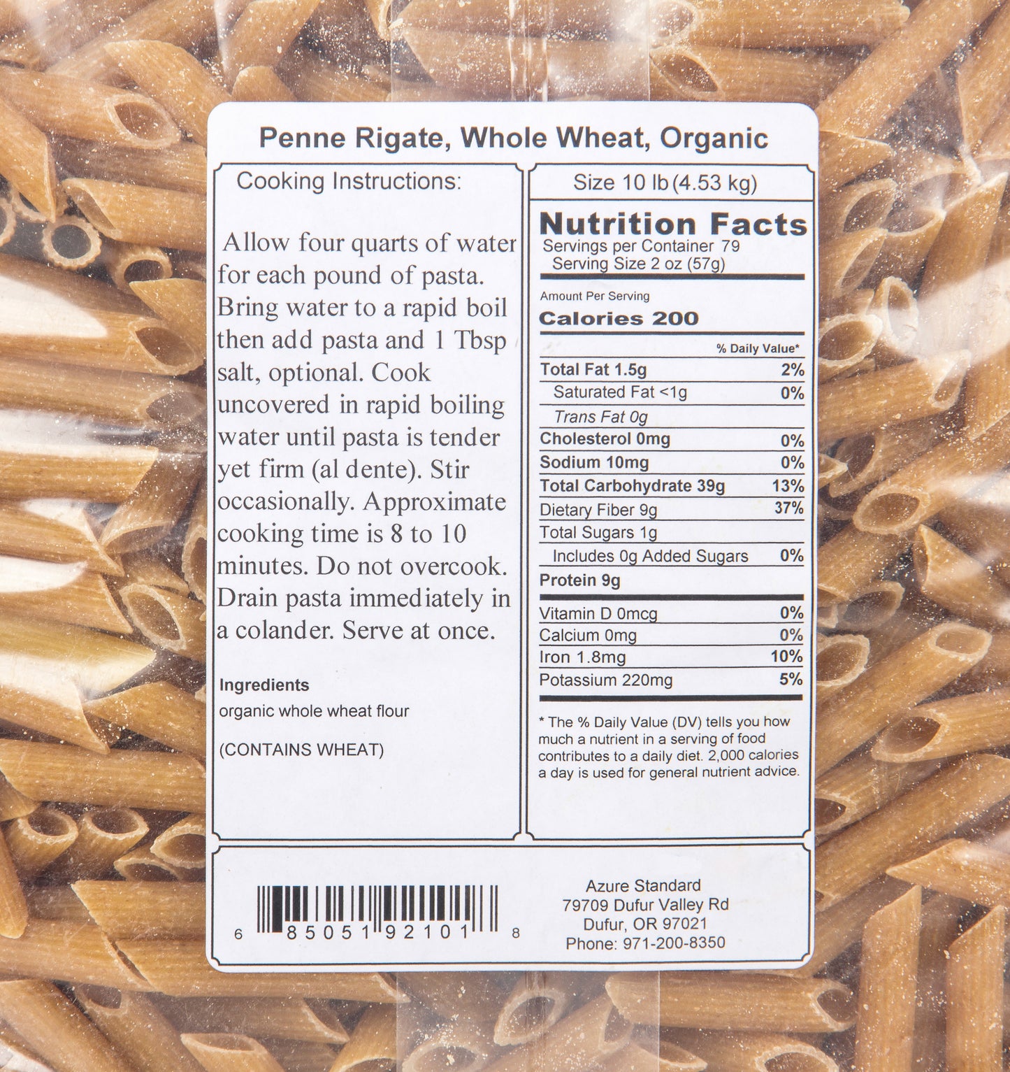 Penne Rigate, Whole Wheat Pasta, Organic