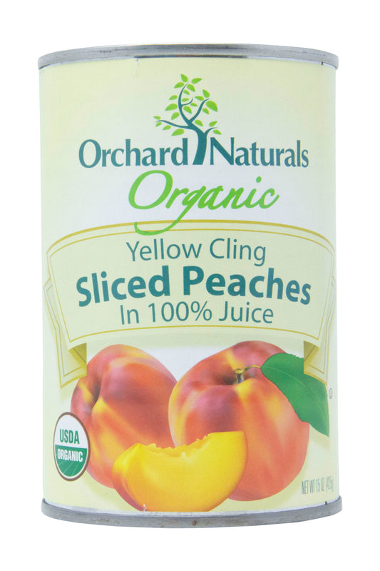 Peaches, Sliced, Yellow Cling, In 100% Juice, Organic