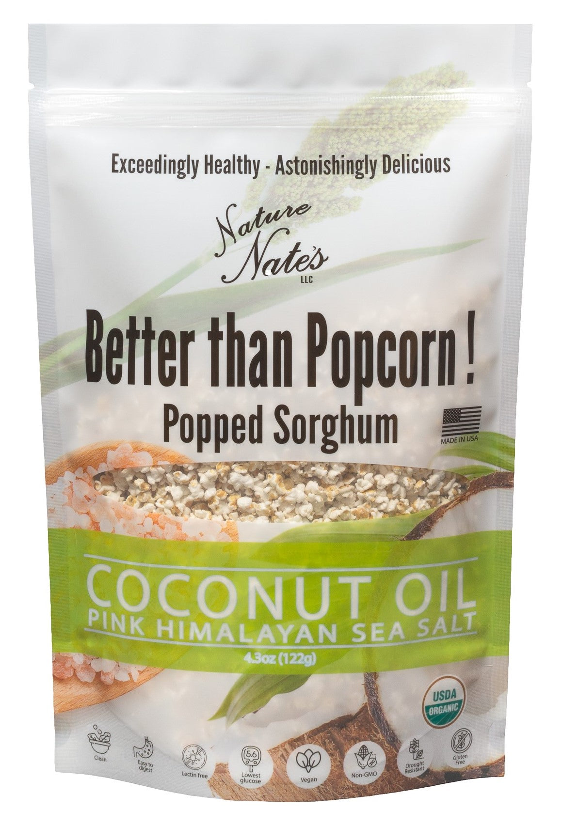 Popped Sorghum, Coconut Oil and Pink Himalayan, Organic