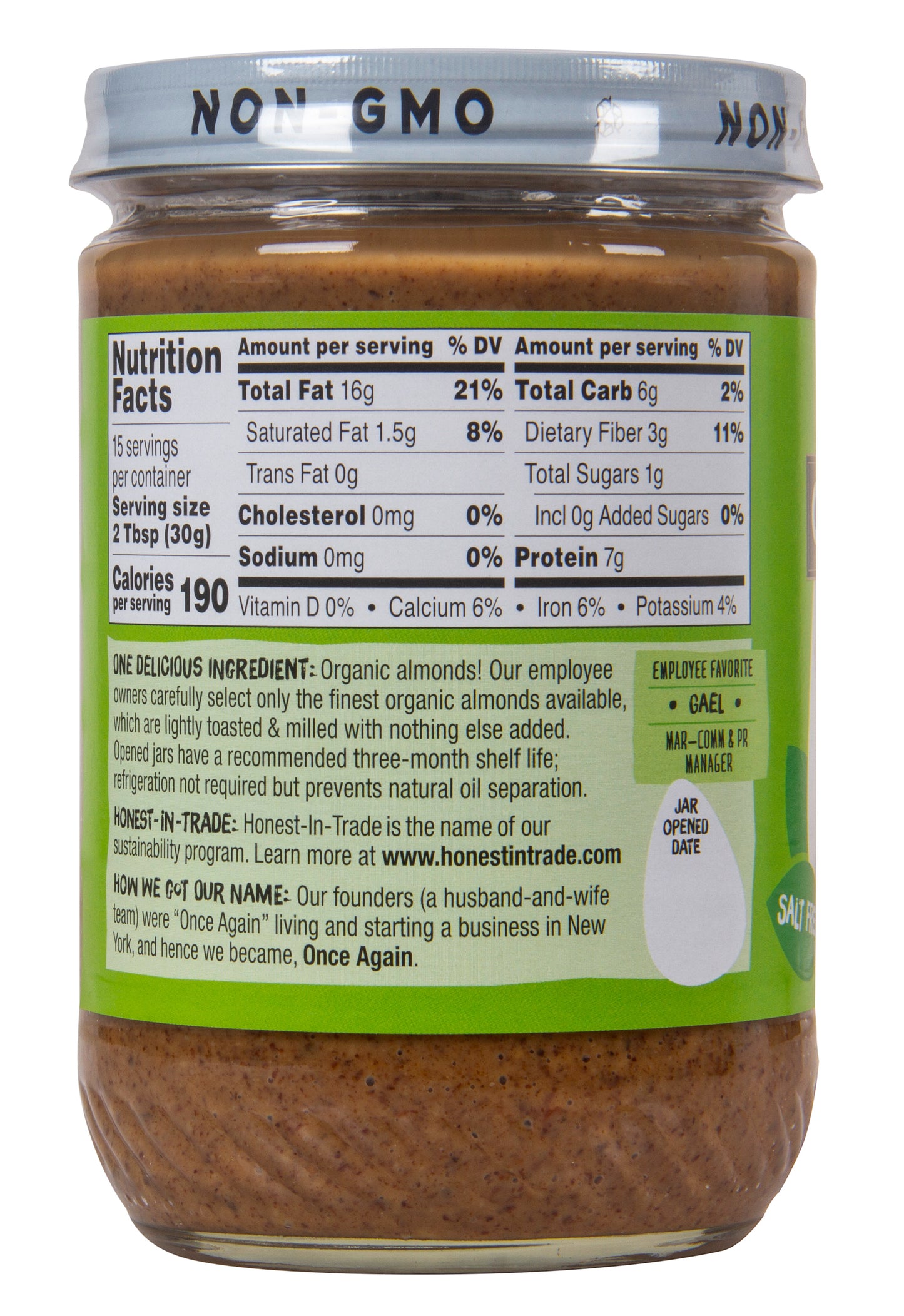 Almond Butter, Crunchy, Lightly Toasted, Salt Free, Organic