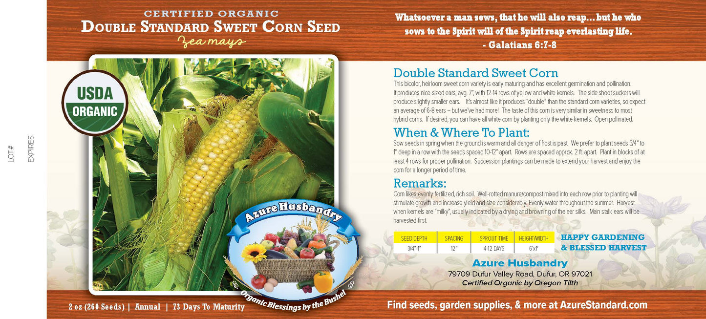 Double Standard Sweet Corn Seed, Organic