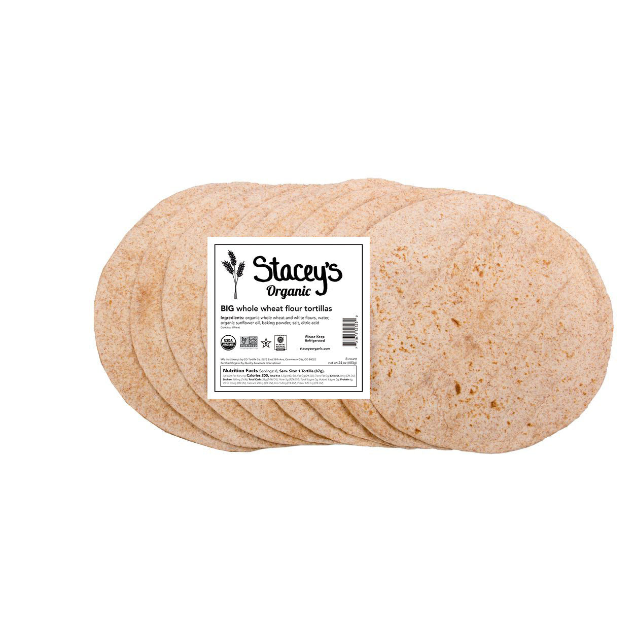 Tortillas 10 inch Whole Wheat, Organic, Frozen