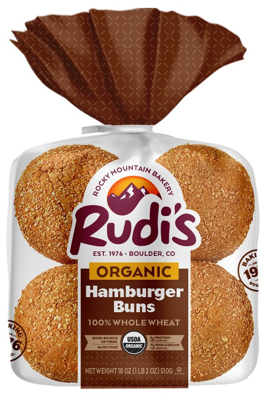 100% Whole Wheat Hamburger Buns, Frozen, Organic