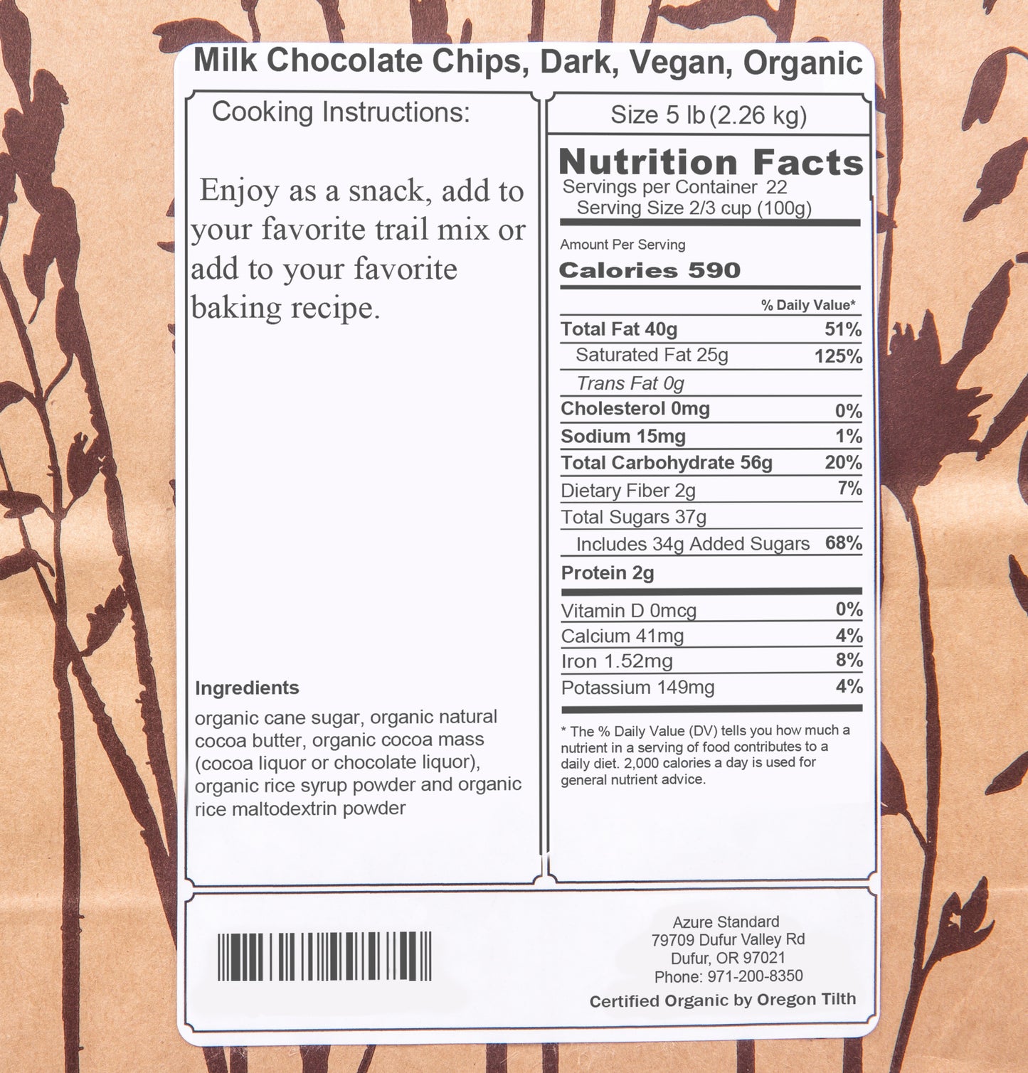 Milk Chocolate Chips, Dark, Vegan, Organic